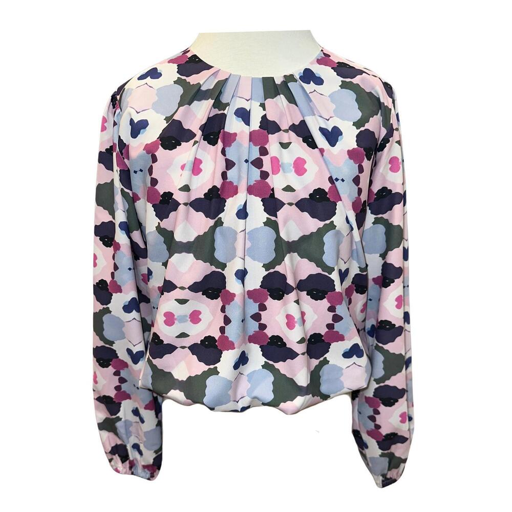 NEW PLEAT girls wren top in magenta ink blot